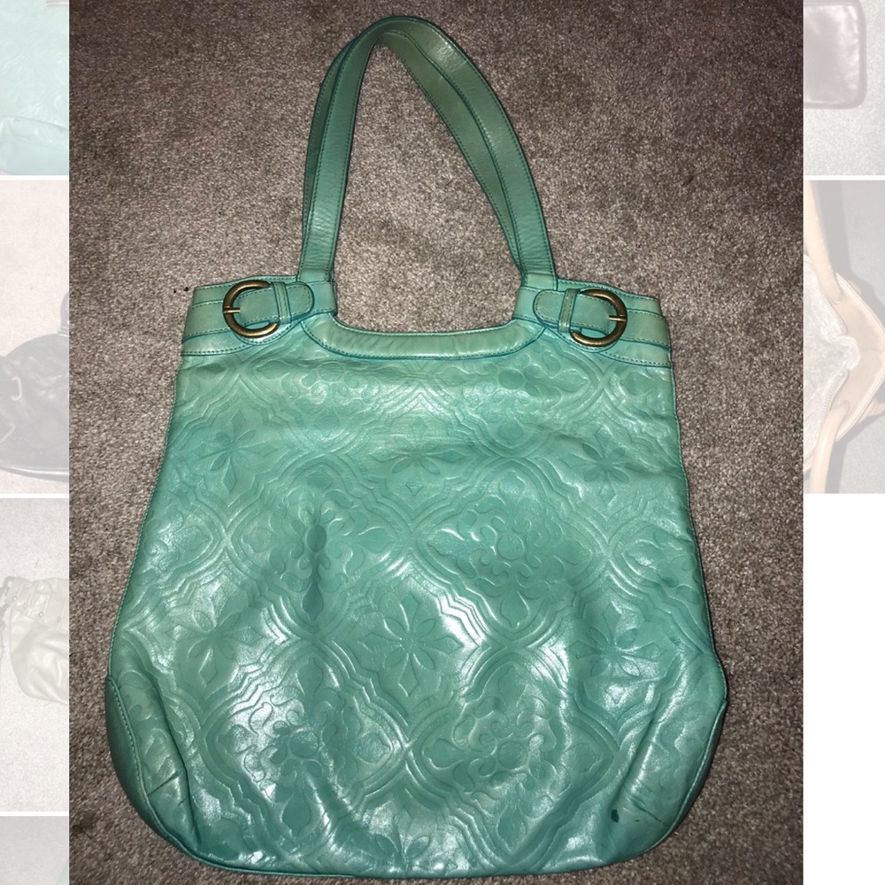 Hobo Brand Teal Damask Embossed Shoulder Bag